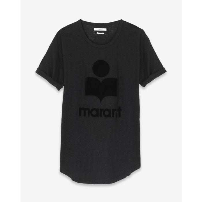 tee-shirt en lin noir logo velours noir ton sur ton Koldi Isabel Marant Etoile. 