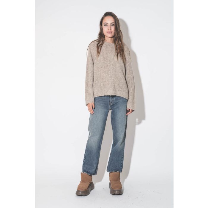 Jean Boyfriend toile bleu Montana The Great. Porté de Face.
