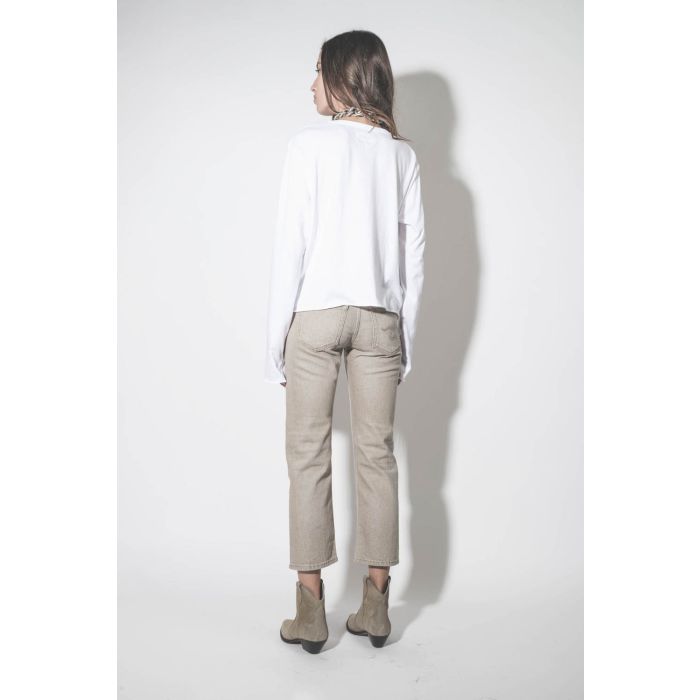 Tee-shirt court manches longues col rond en coton blanc The Great. Porté de dos. 