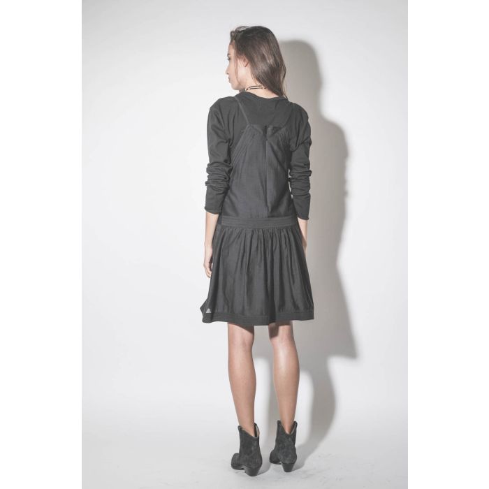 Tee-shirt col rond manches longues en jersey de coton noir Crop The Great. Porté de dos.