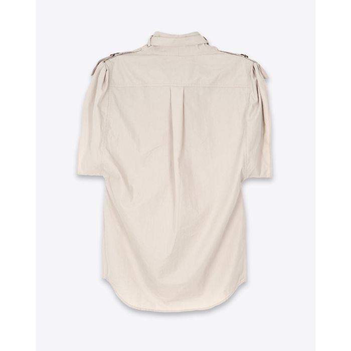 Top Nemia Isabel Marant Etoile en coton craquant écru. Top sans manches col montant avec passants et sangles coupe ample. Dos. Détail du plis milieu dos. 