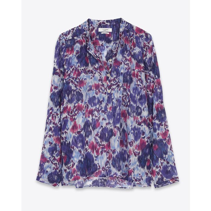 Blouse manches longues voile de coton imprimé fleurs Maria bleu Isabel Marant Etoile.