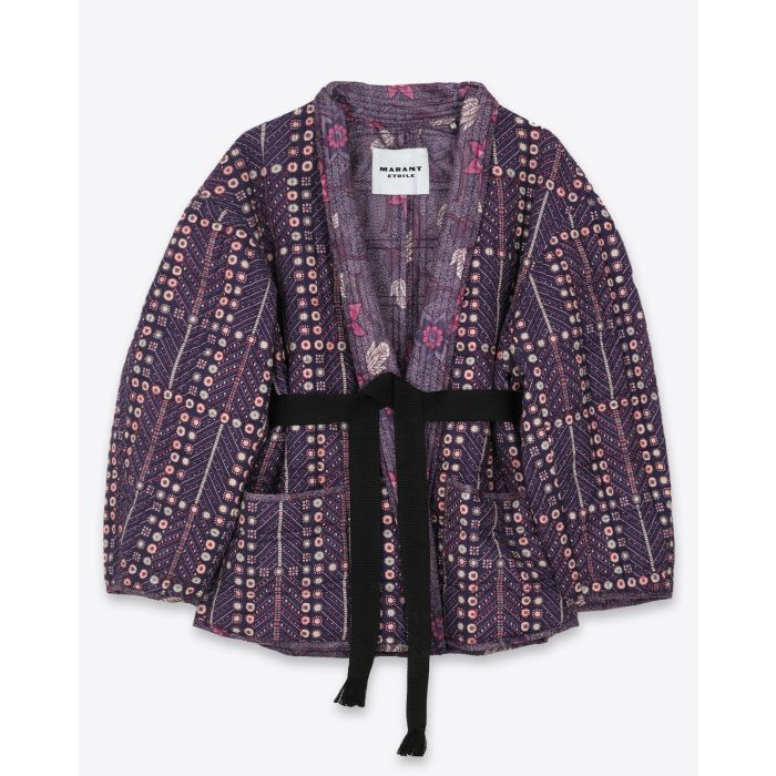 Veste manches longues Chancel Isabel Marant Etoile en coton violet. Vue face avec ceinture. 