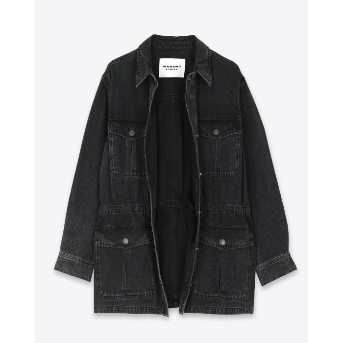 Veste Nossia Isabel Marant Etoile en denim vintage black. Vue de face ouverte.
