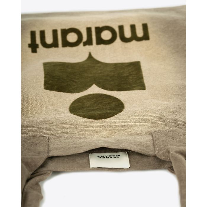 Petit sac cabas Yenky Isabel Marant en toile délavée kaki avec logo. Détail logo. 
