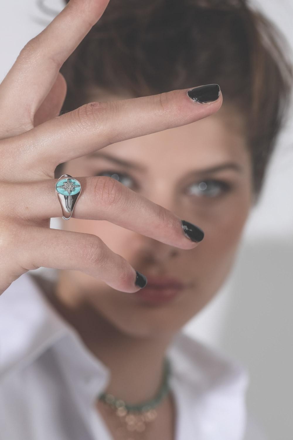 De Jaegher Bague Make a wish – Argent Fond Turquoise et Diamants