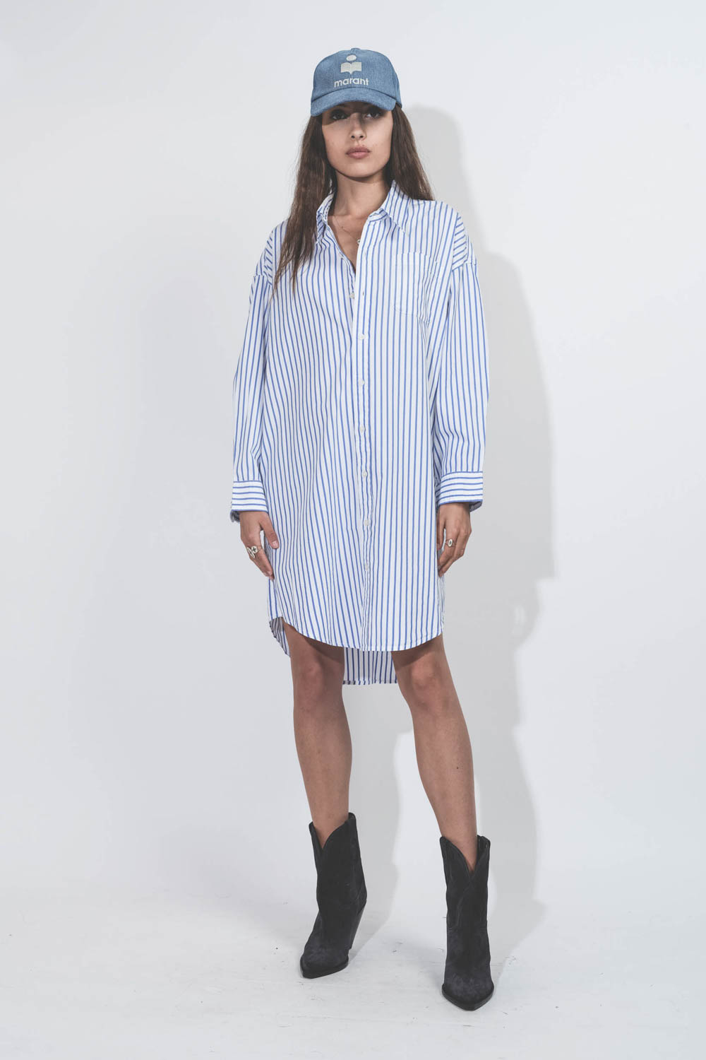 Denimist Robe Chemise Button Front – Rayures Bleu