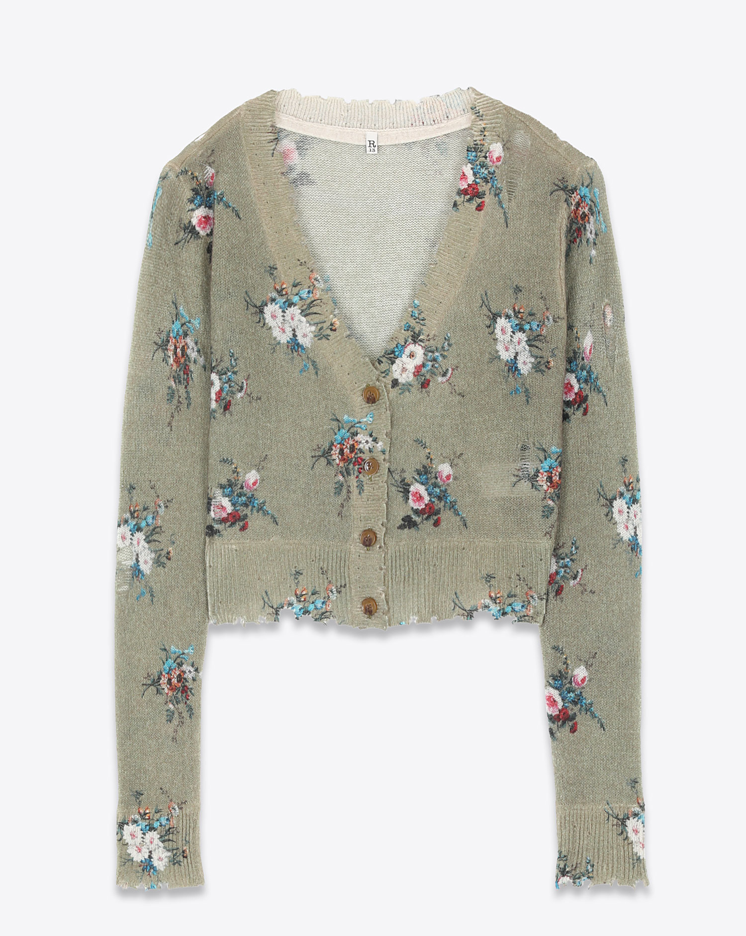 R13 Distressed Baby Cardigan – Floral On Olive
