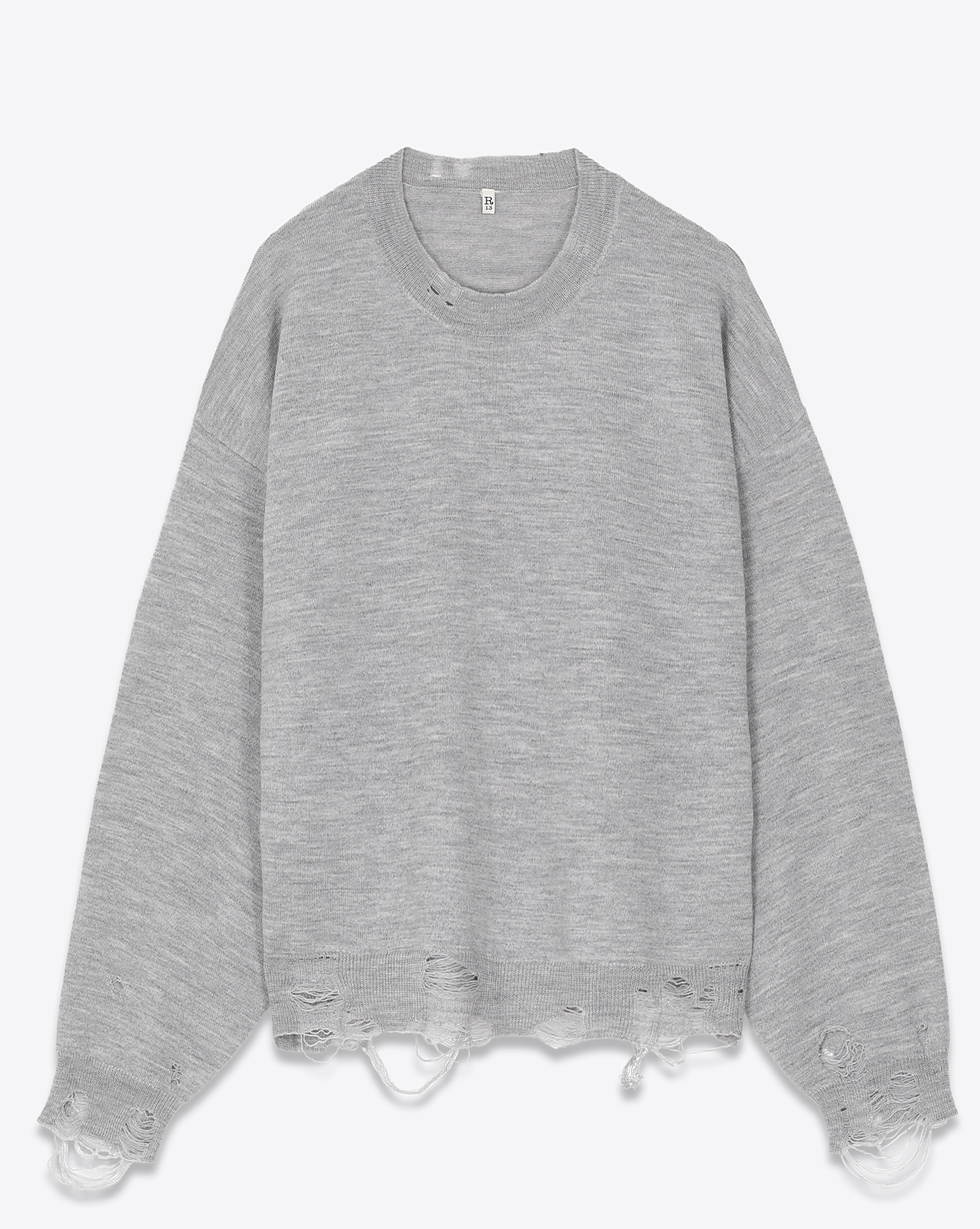 R13 Pull Oversize Distressed Cropped – Heather Grey