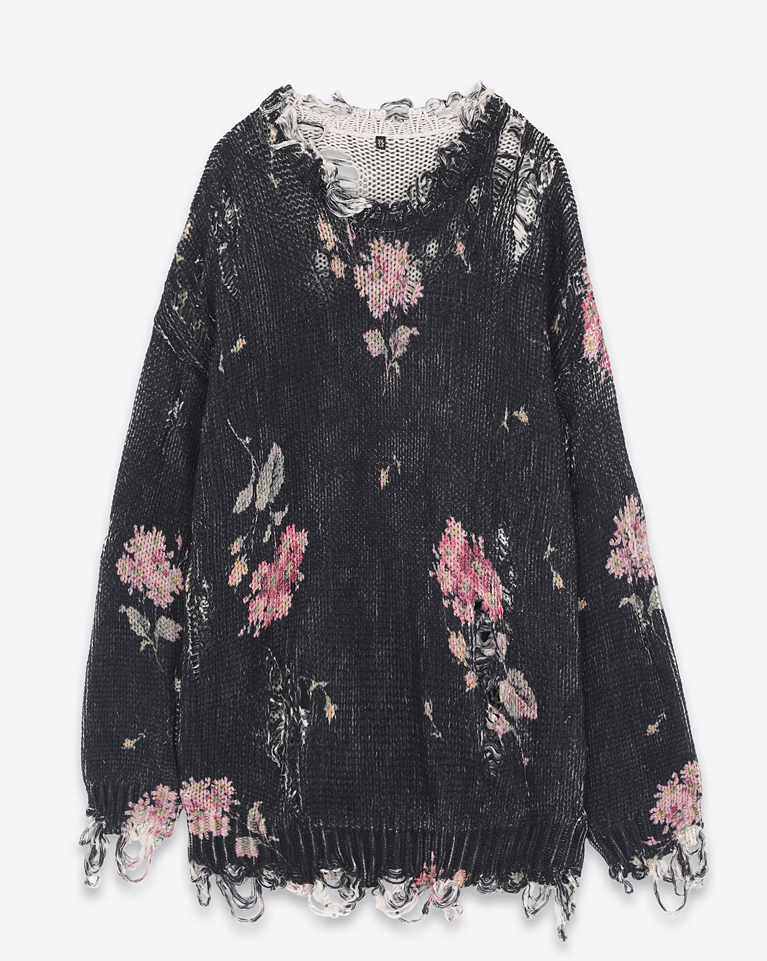 R13 Distressed Oversized Sweater - Floral On Black
