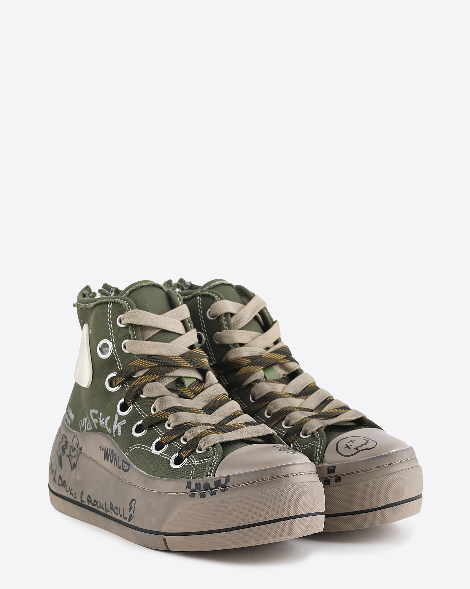R13 Sneakers Double Grommet Kurt High Top – Graffiti Olive