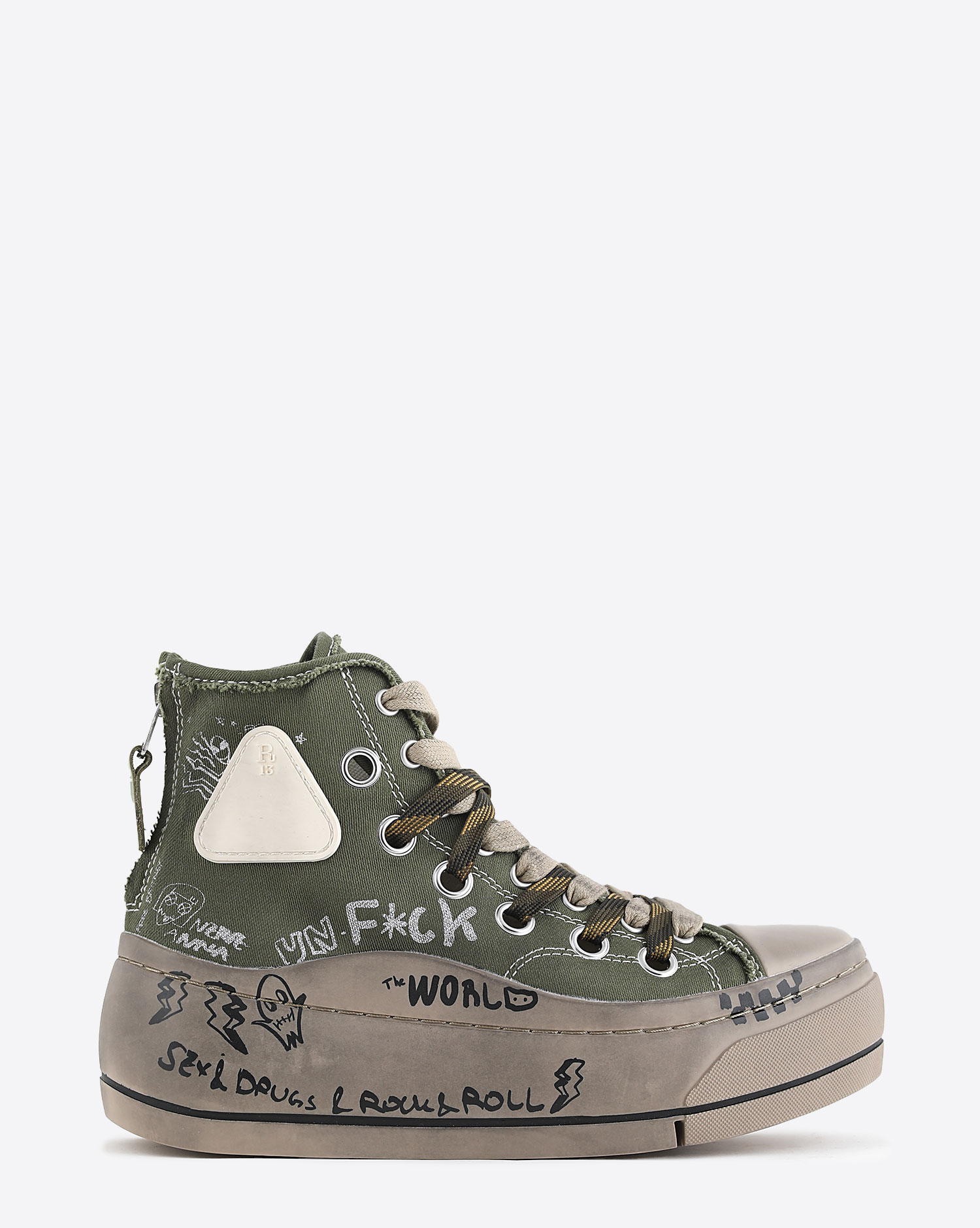 R13 Sneakers Double Grommet Kurt High Top – Graffiti Olive