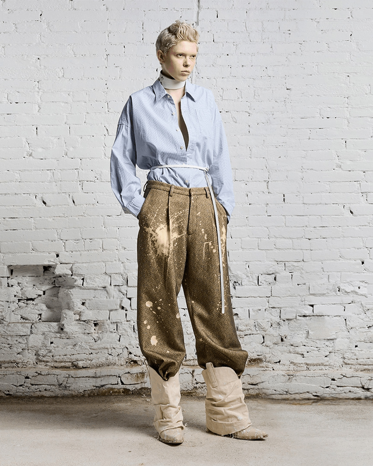 R13 Chemise Drop Neck Oxford — Blue/White Pinstripe