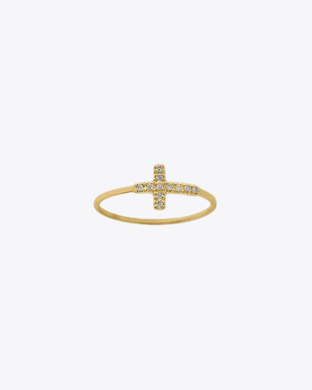 Feidt Bague Croix Pavé - Or jaune 18k