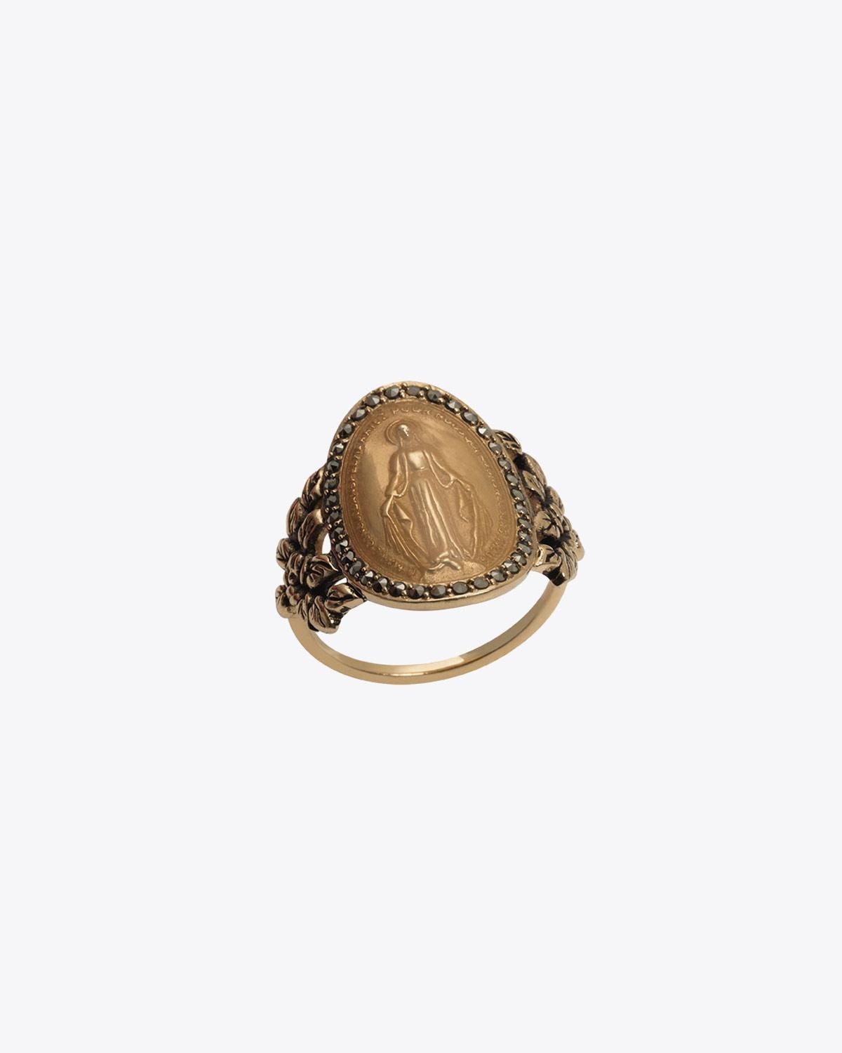 Feidt Bague Madone Médaille Ovale – Or Jaune 9k & Saphirs Gris