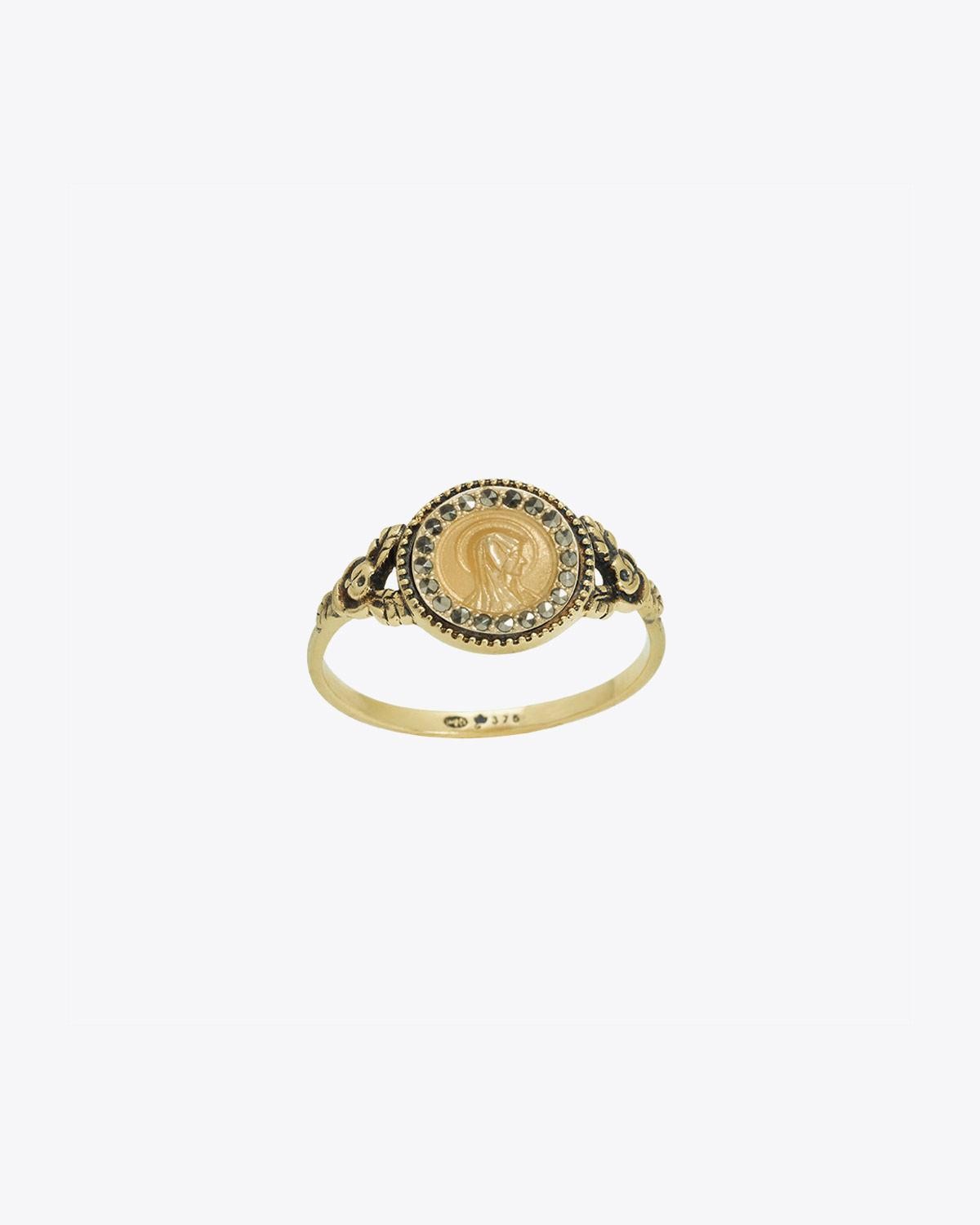 Feidt Bague Madone Médaille Ronde – Or jaune 9k et Saphir Gris