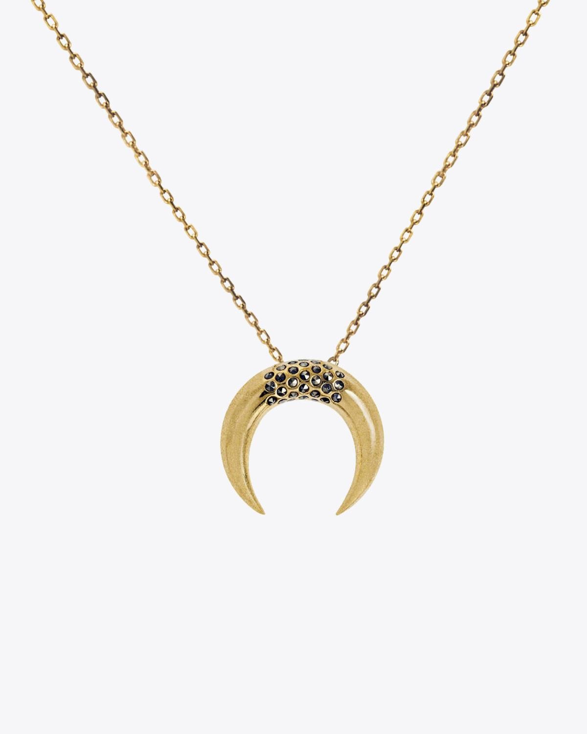 Feidt Collier Petite Corne Lune – Or Blanc 9k Saphirs Grey