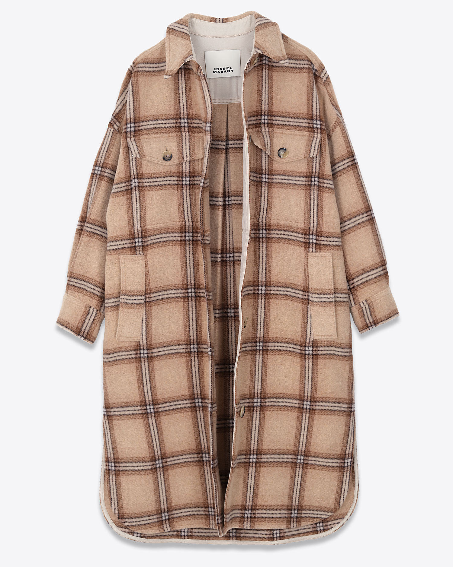 Isabel Marant Etoile Manteau Fontizia Camel à carreaux. Face ouvert.