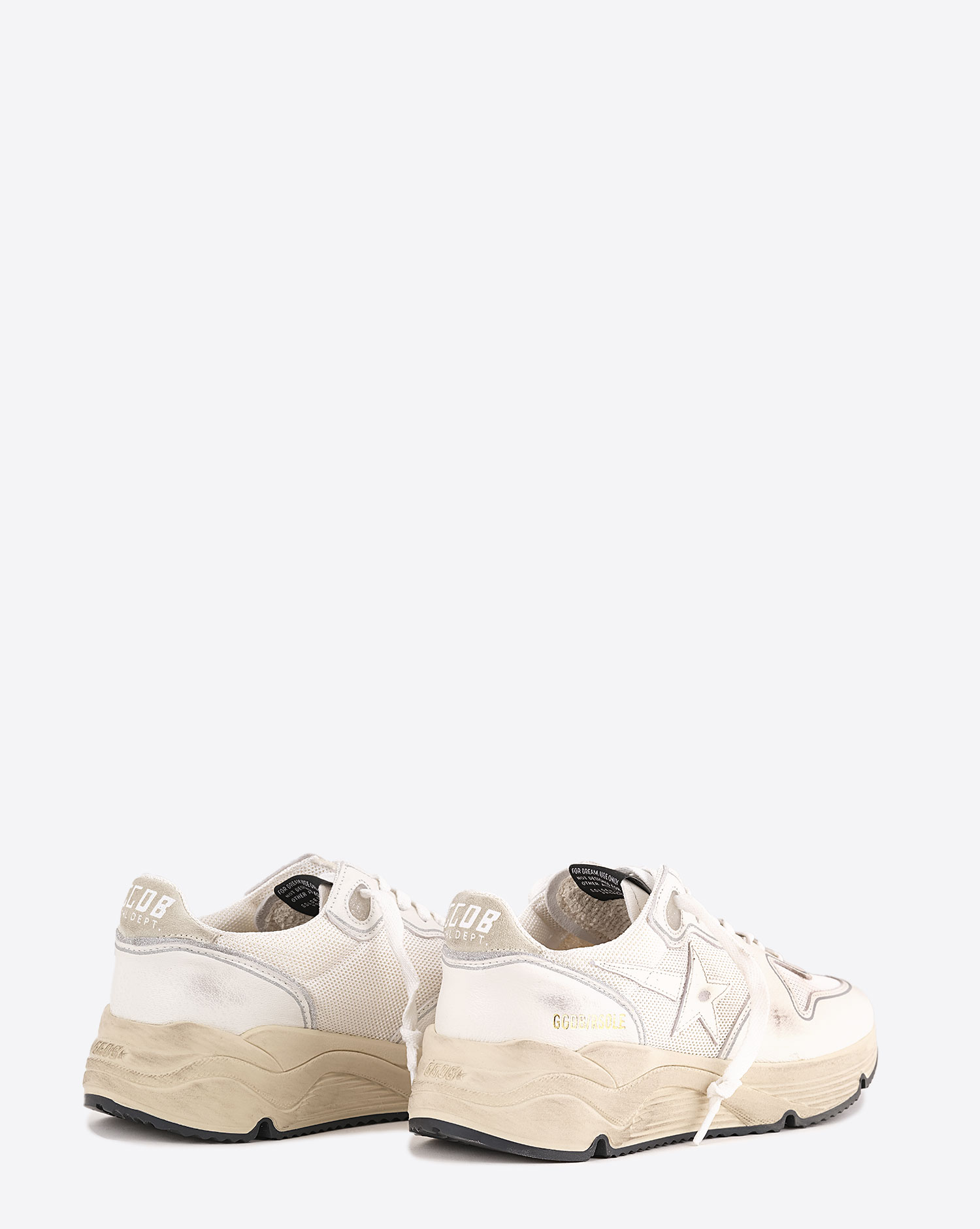 Sneakers Running Sole Golden Goose femme blanche étoile en cuir blanc arrière argent. Arrière.