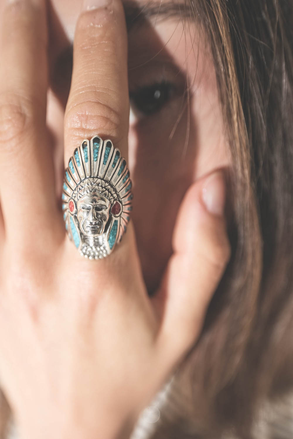 Harpo Bague Navajo Tête d'Indien Grand Modèle