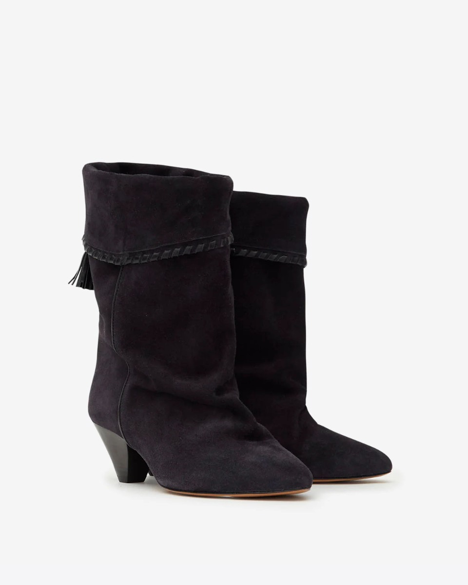 Boots Dalby Isabel Marant en cuir suédé noir délavé.