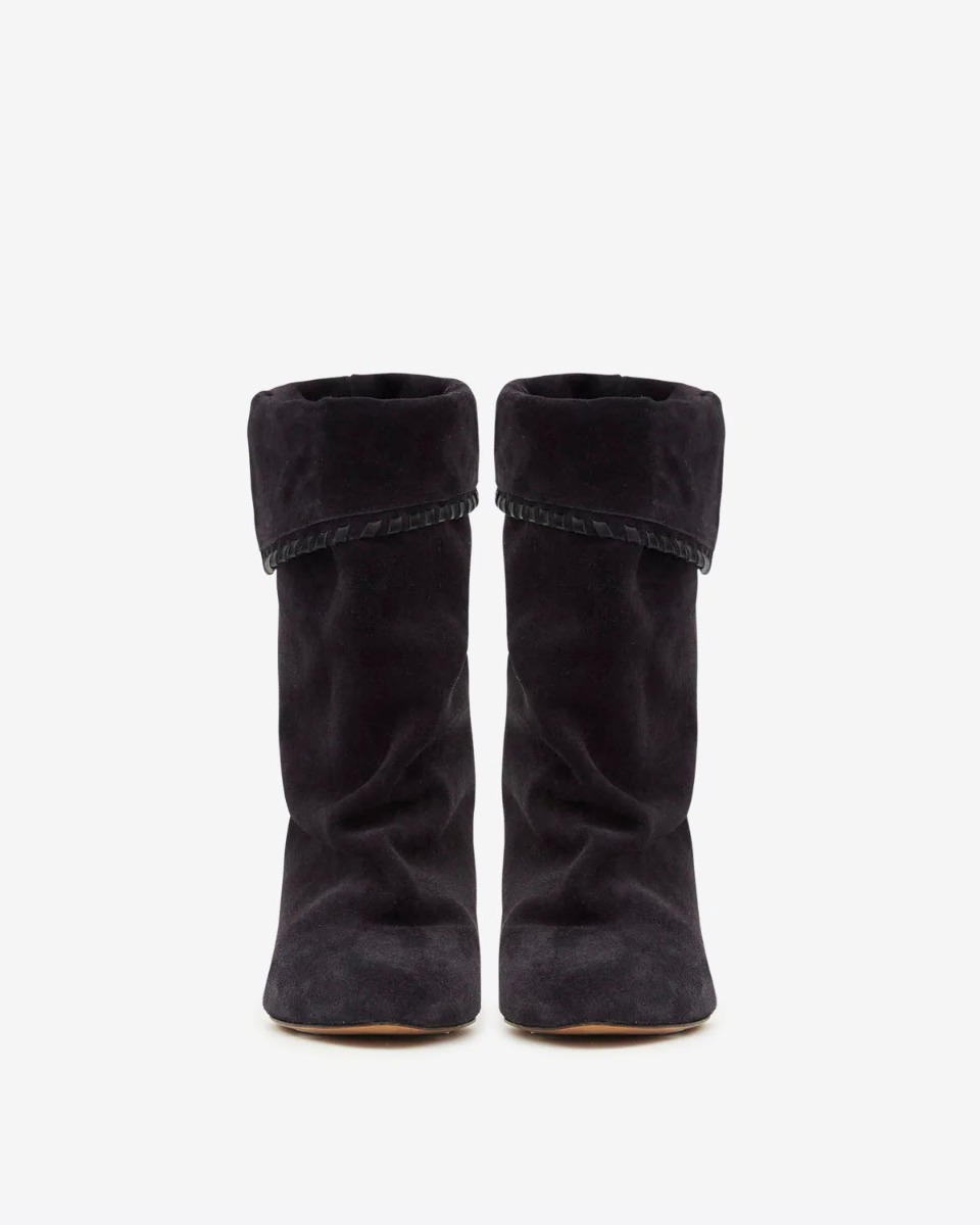 Boots Dalby Isabel Marant en cuir suédé noir délavé. Face.