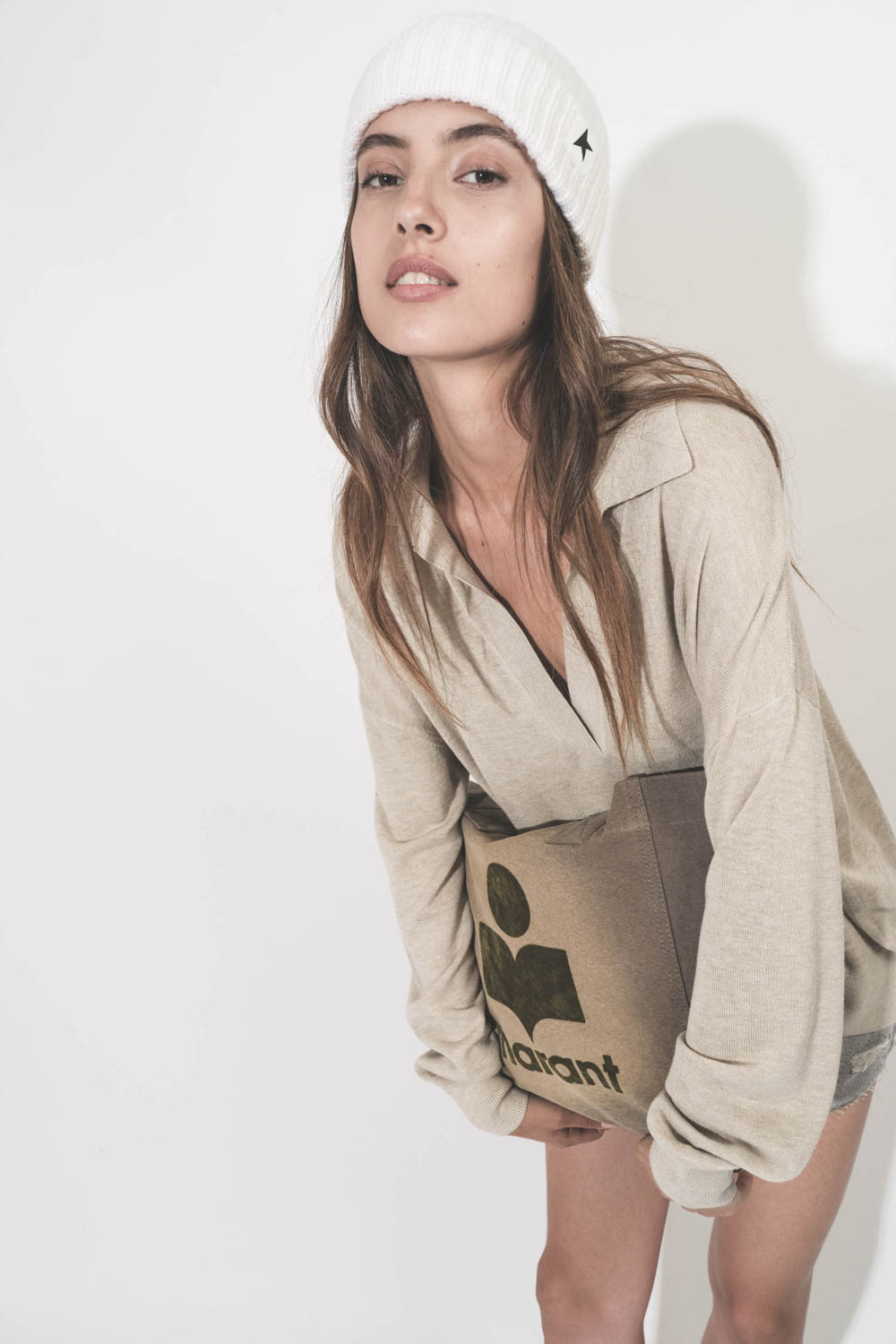Cabas en toile petit modèle kaki délavé logo Marant Yenky Isabel Marant.