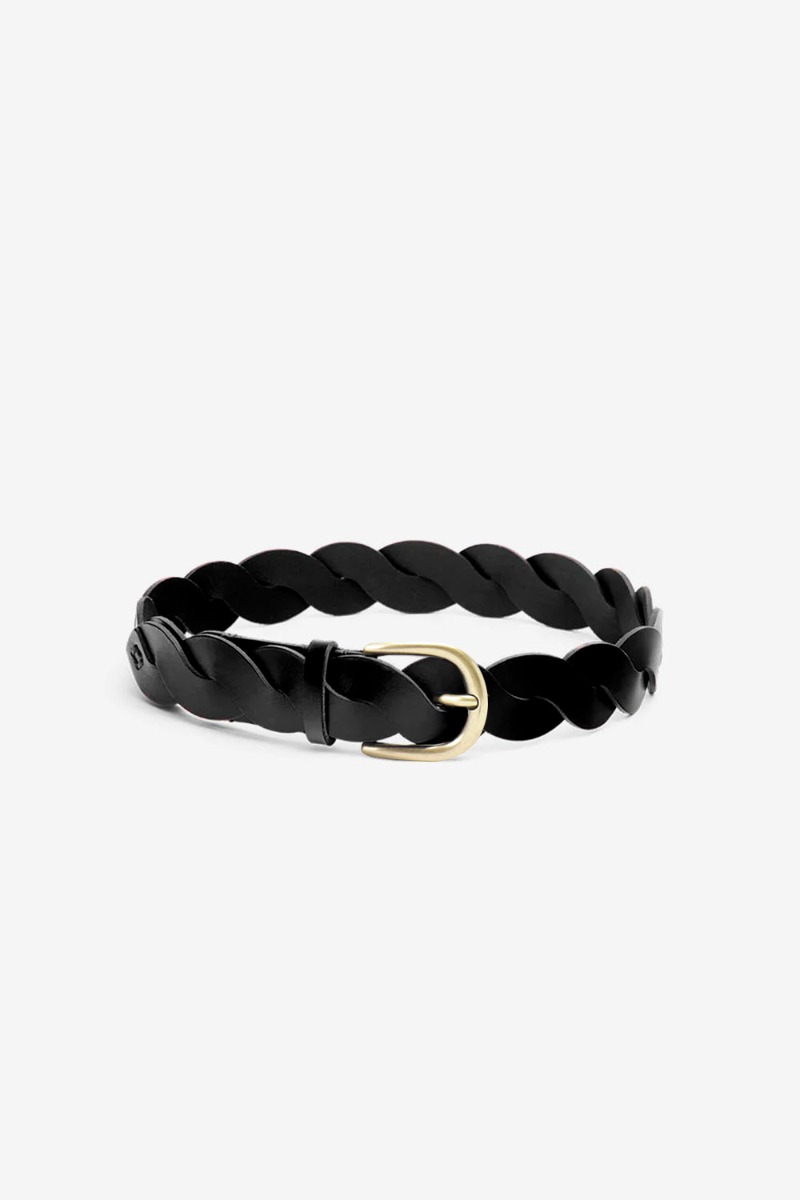 Ceinture Zigza Isabel Marant en cuir noir tressé. Face.