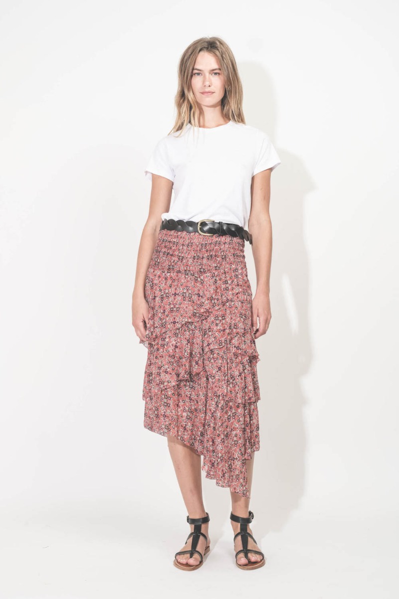 Jupe Brigitte Isabel Marant Etoile en viscose imprimé Rust. Portée de face.