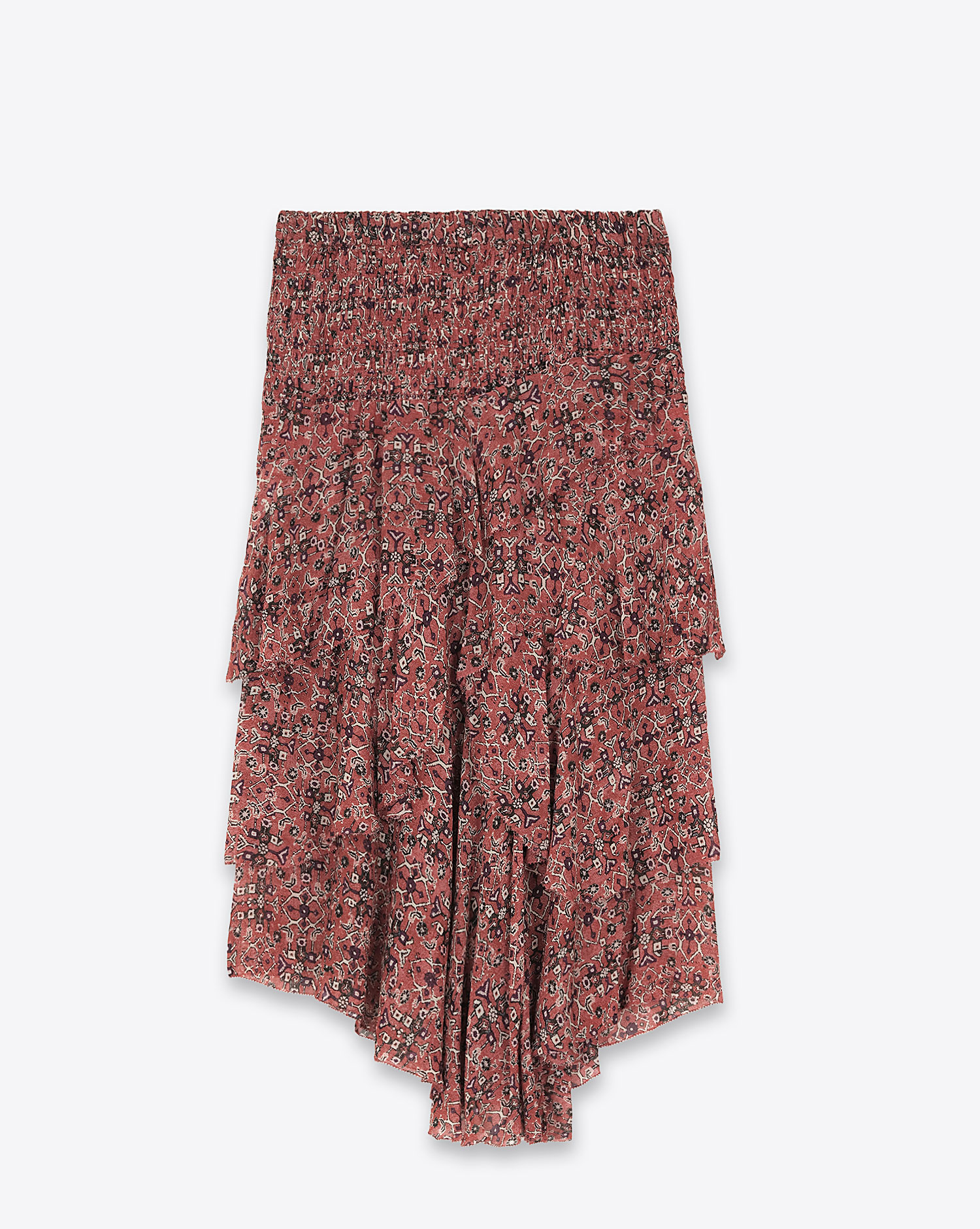 Jupe midi à volants Brigitte Isabel Marant Etoile en viscose imprimé Rust. Dos.