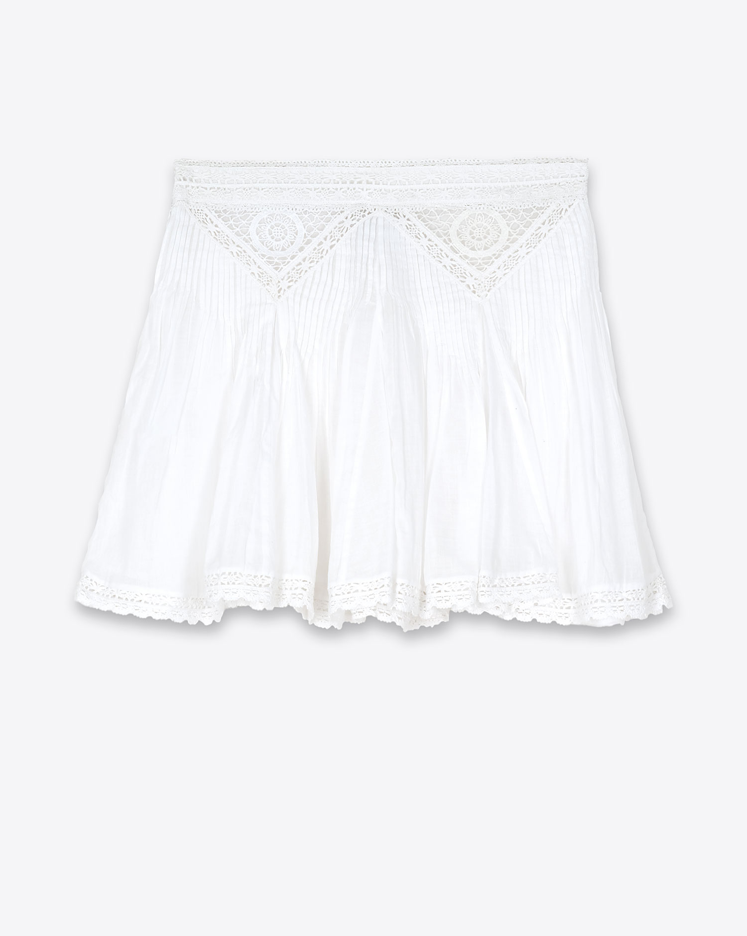 Jupe courte Goldie Isabel Marant Etoile en voile de coton et dentelle blanche. Dos.