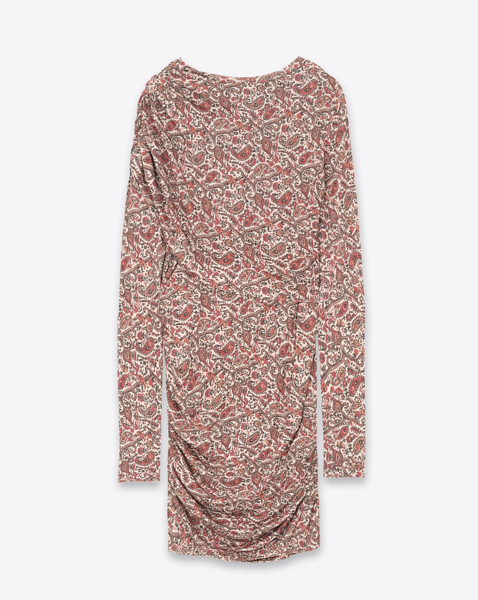 Robe courte manches longues Denise Isabel Marant Etoile en jersey drapé imprimé Rust. Dos. 