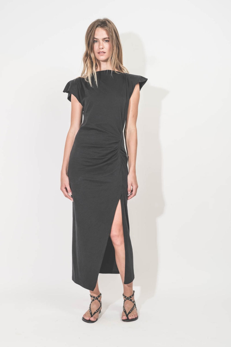 Robe Nadela Isabel Marant Etoile en jersey de coton noir. Portée de face.