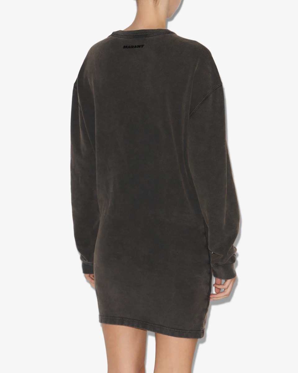 Robe Pipper Isabel Marant Étoile en molleton noir délavé. Portée de dos.
