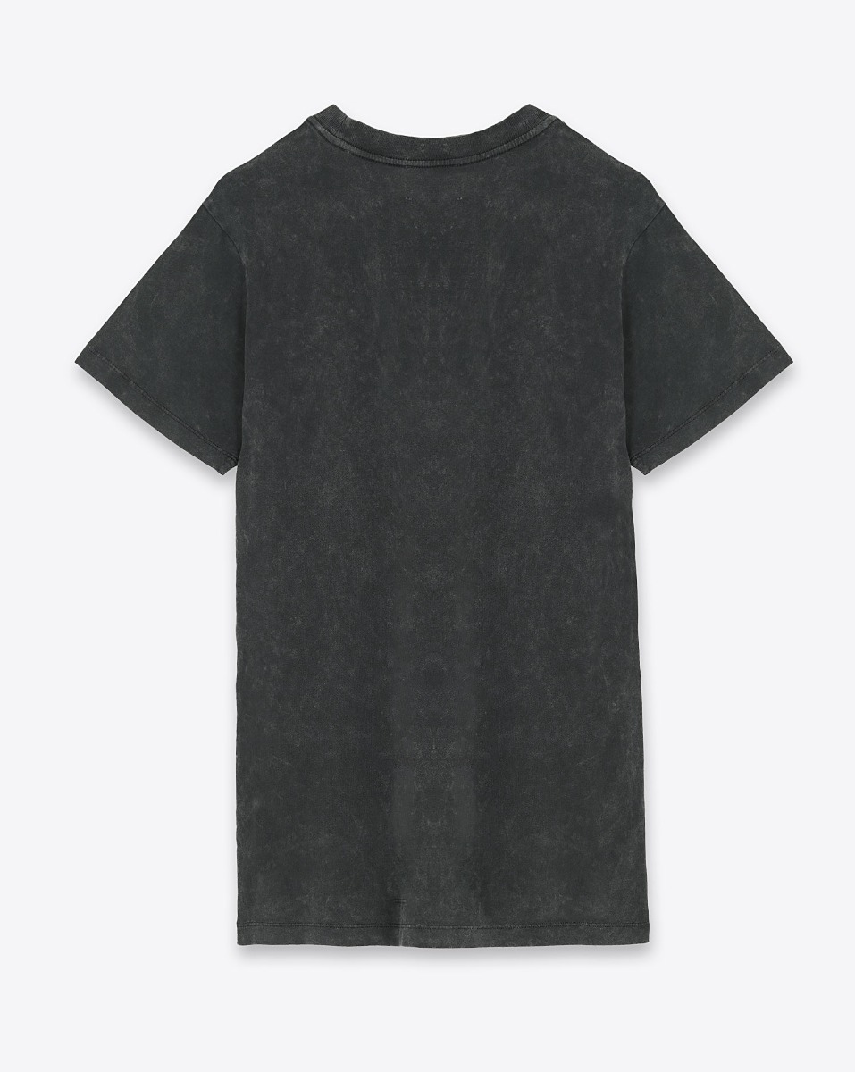 Tee-shirt manches courtes en coton noir délavé imprimé placé représentant un regard avec logo "Marant" Zoeline Isabel Marant Etoile. Dos uni.