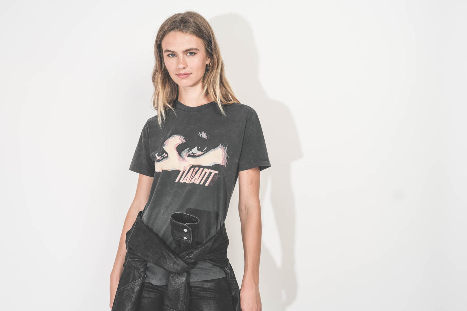 Tee-shirt manches courtes Zoeline Isabel Marant Etoile en coton noir délavé.