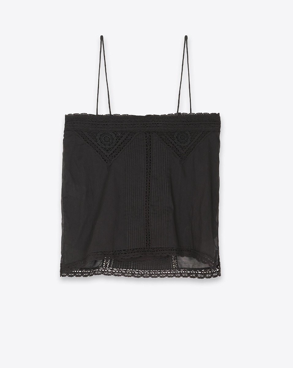 Top à fines bretelles en voile de coton brodé noir Gaelia Isabel Marant Etoile. Dos. 