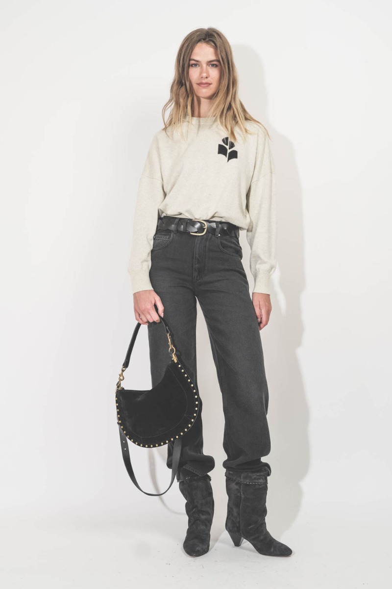 Jean Jenny Isabel Marant en denim noir délavé. Porté de face.