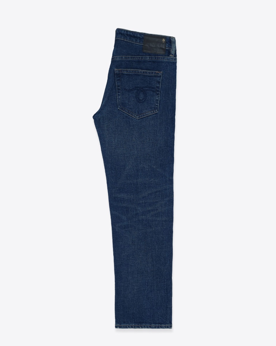 Jean Boy Straight R13 en denim Hoyt Blue Stretch. Vue de profil.