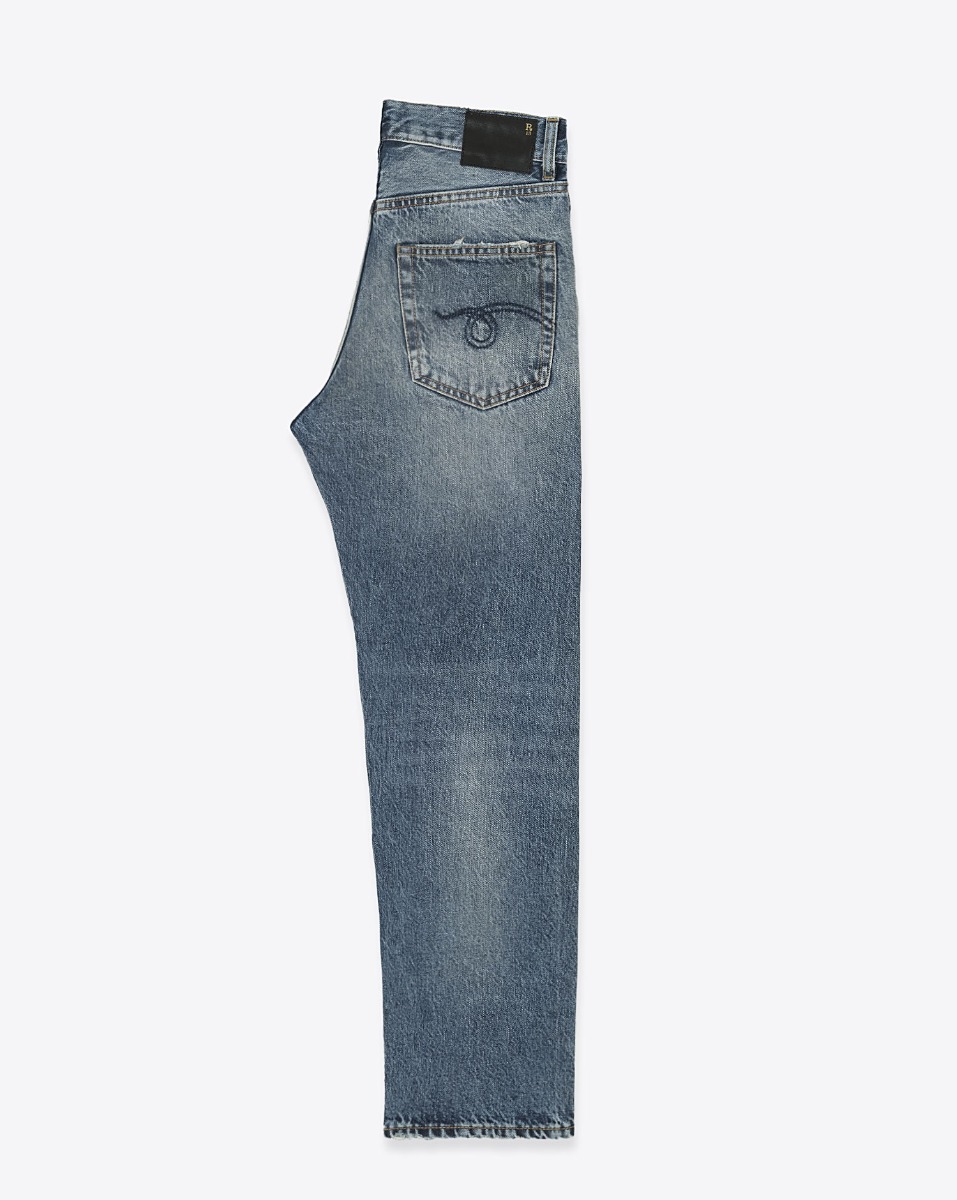 Jean Boyfriend R13 en denim bleu Jasper. Vue de profil.