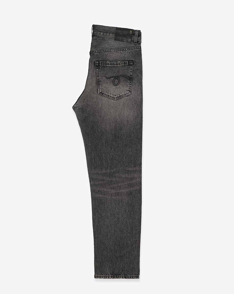 Jean Boyfriend R13 en denim noir délavé Leyton Black. Vue de profil.