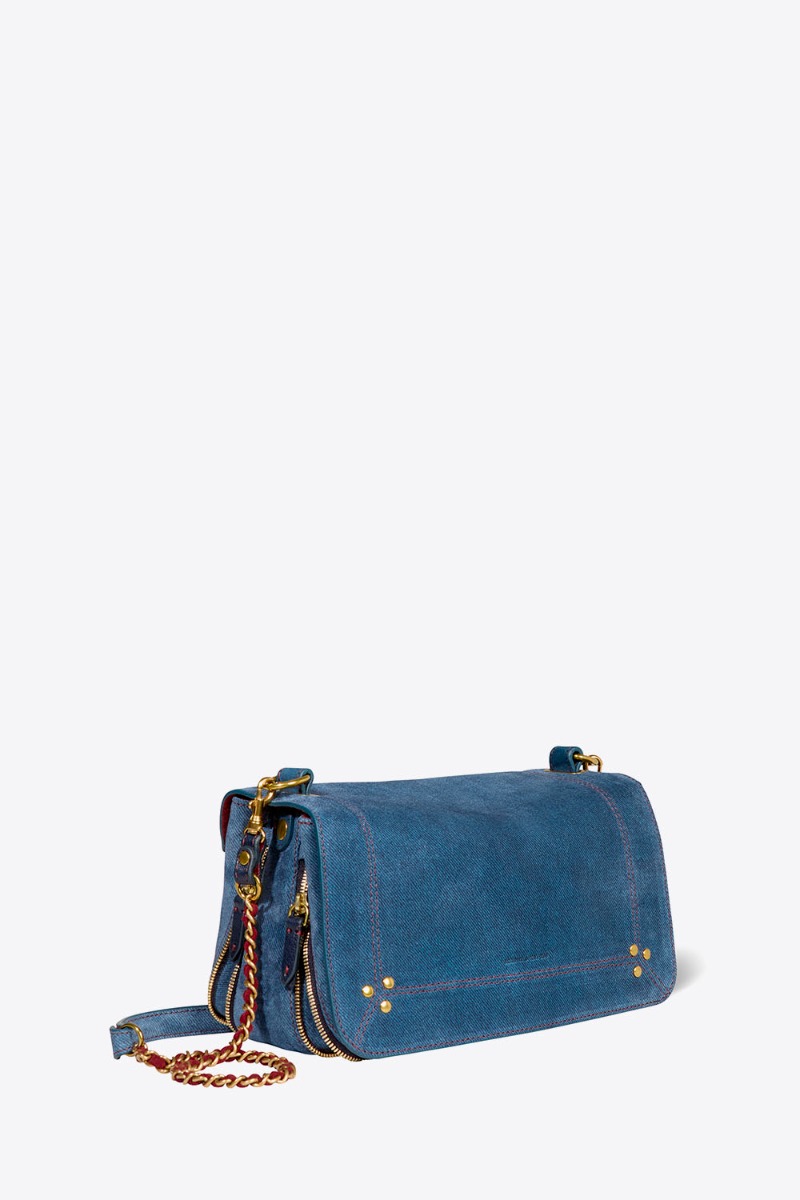 Sac Bobi Jérôme Dreyfuss en cuir suédé jeans. Vue de profil.