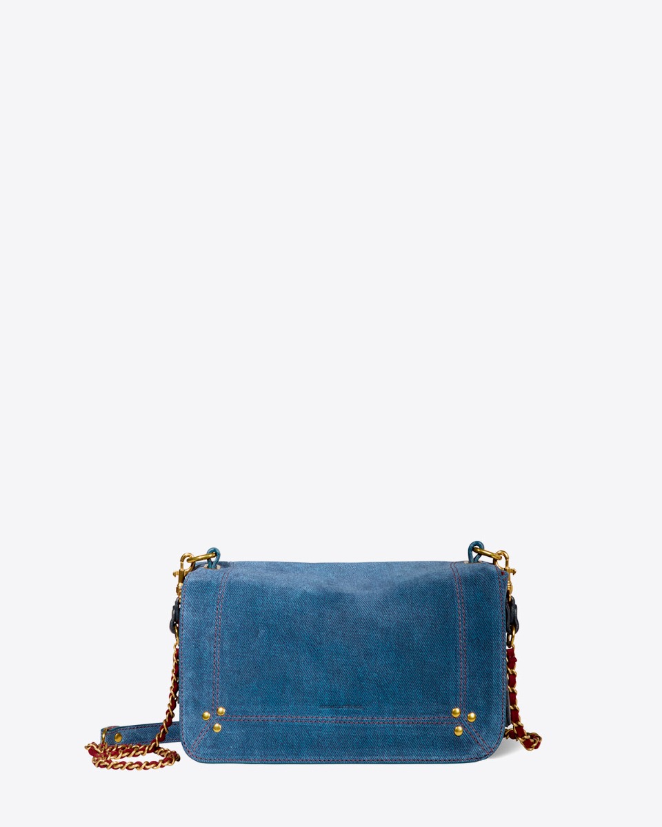 Sac Bobi Jérôme Dreyfuss en cuir suédé jeans. Vue de face.