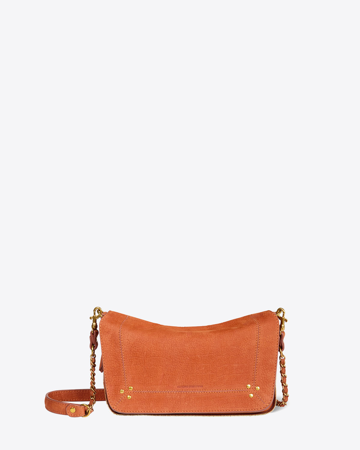 Mini-sac Bobi S Jérôme Dreyfuss en cuir suédé Opium. Face. Détail du rabat.