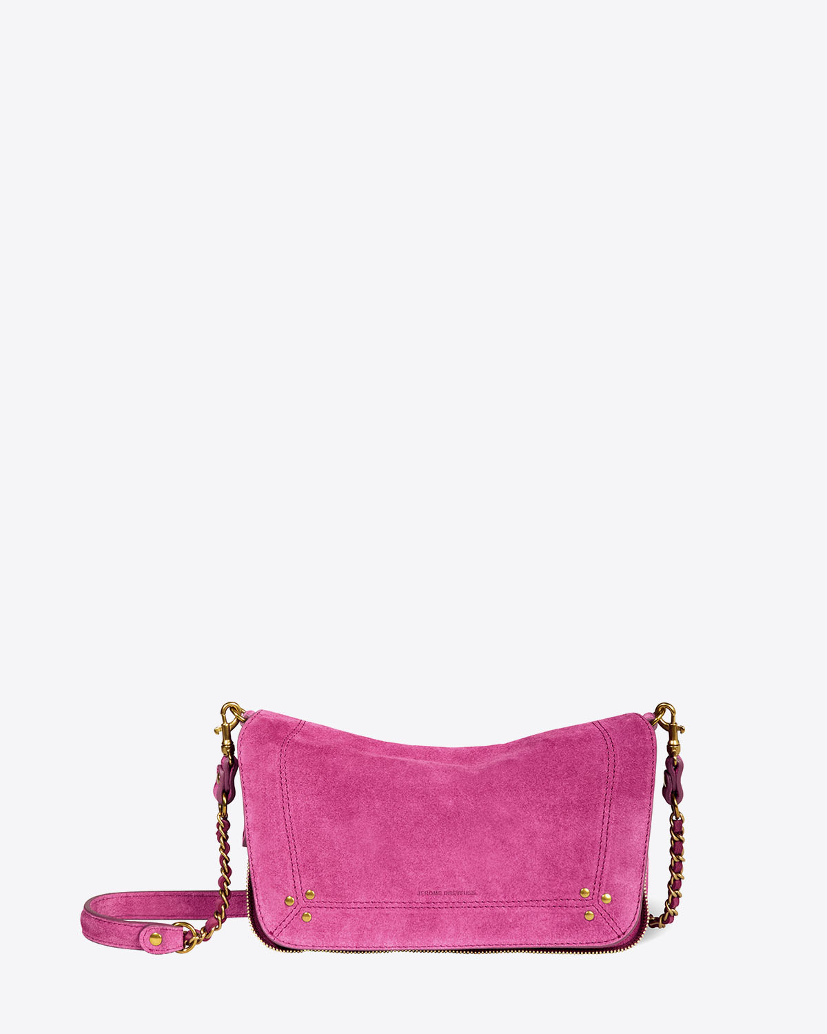 Mini-sac Bobi S en cuir suédé rose Orchidée Jérôme Dreyfuss.  Face.