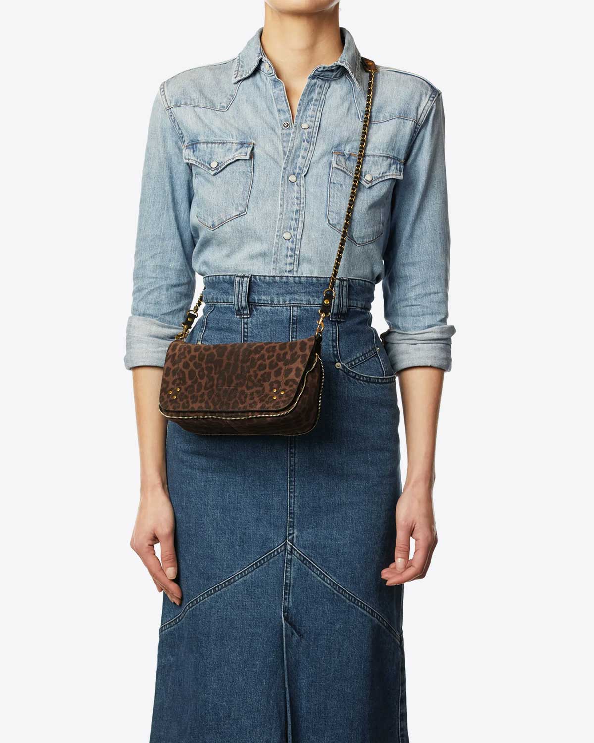 Sac Bobi S Jérôme Dreyfuss en cuir imprimé léopard. 
