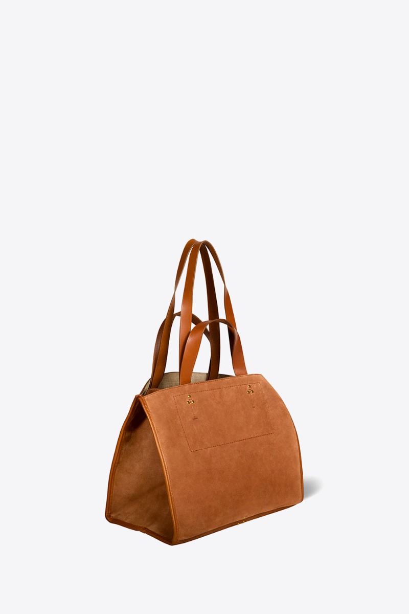 Sac Léon M Jérôme Dreyfuss en cuir suédé caramel. Profil.