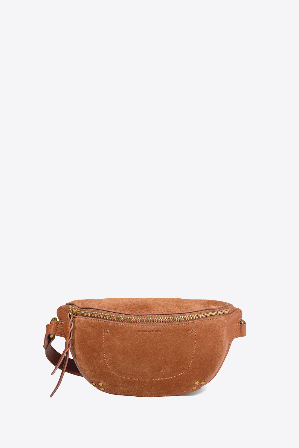 Sac banane Lino en cuir suédé caramel Jérôme Dreyfuss. Face.