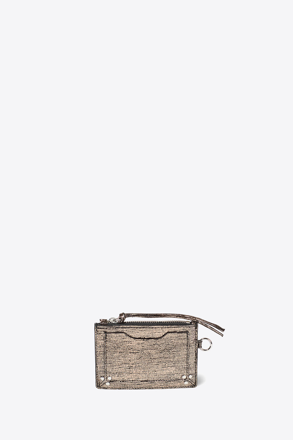 Porte-cartes Lucky Jérôme Dreyfuss en cuir lamé champagne. Placement une carte à l'arrière. 