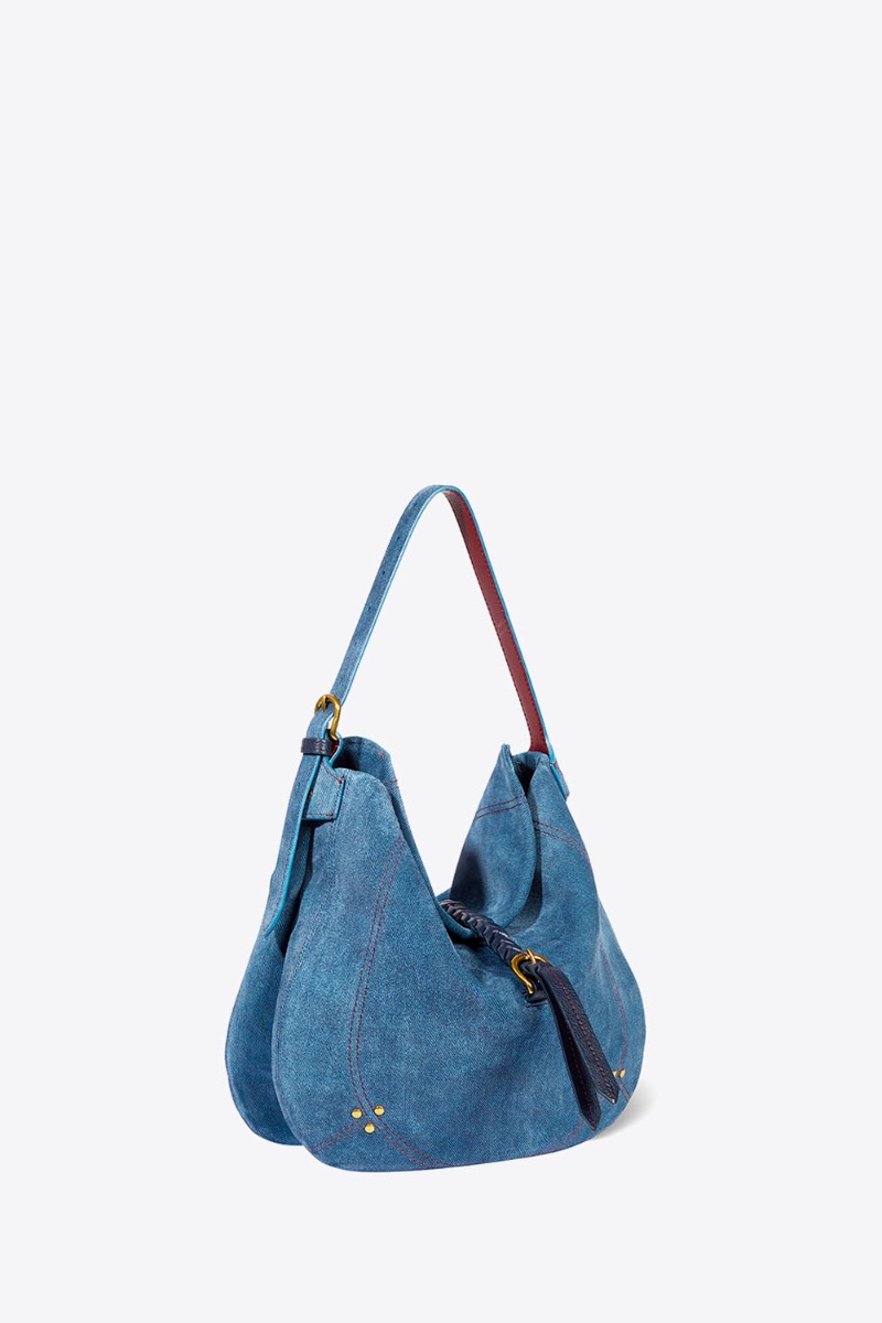 Sac Luis Jérôme Dreyfuss en cuir effet jean. Vue de profil avec la anse courte.